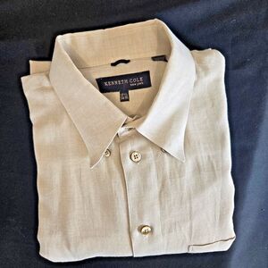 Kenneth Cole New York Shirt Mens 17.5 34-35 Tan Long Sleeve Button Classy Casual